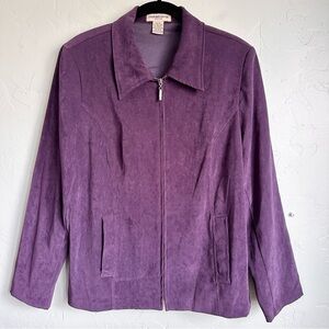 Vintage Notations Women's Purple Faux Suede Zip Up Jacket Size Large Petite EUC